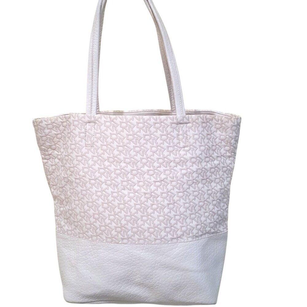 Donna Karan DKNY Pocketbook Town Country Leather Ivory Tote Signature Dust Bag